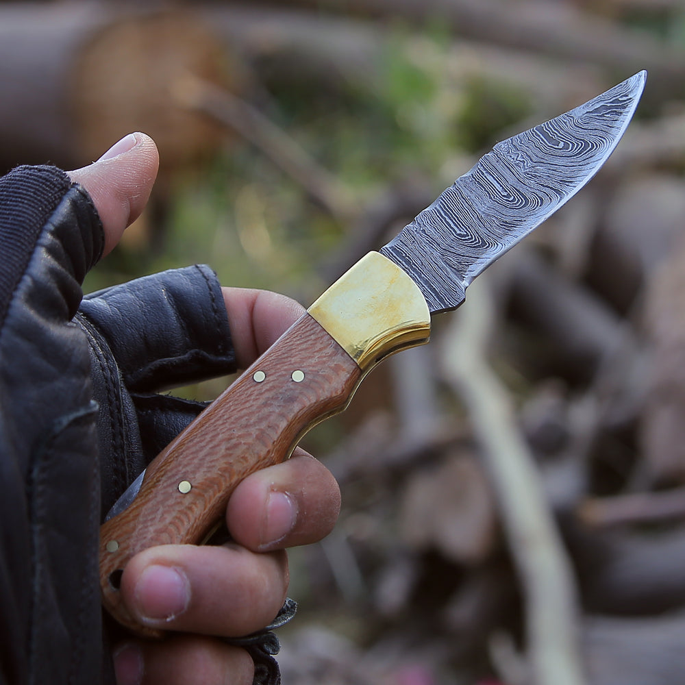 Pocket Knife - Kepler Damascus Pocket Knife with Exotic Leopard Wood Handle - Shokunin USA