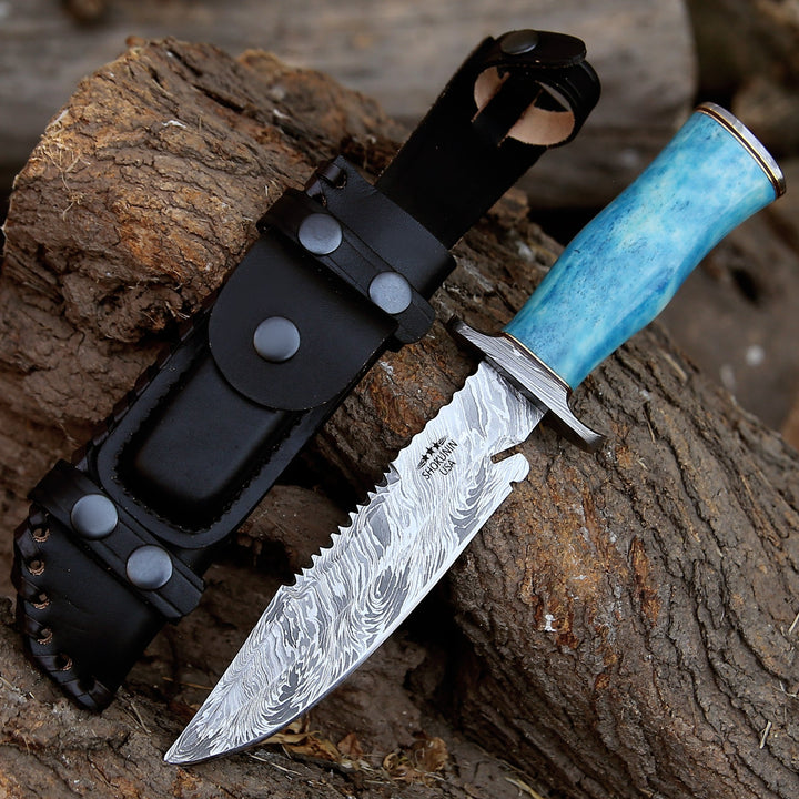 Behemoth 7.0" Damascus Steel Handmade Hunting Knife with Bone Handle