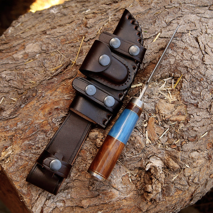 Hacker Camp knife Stacked Leather Handle
