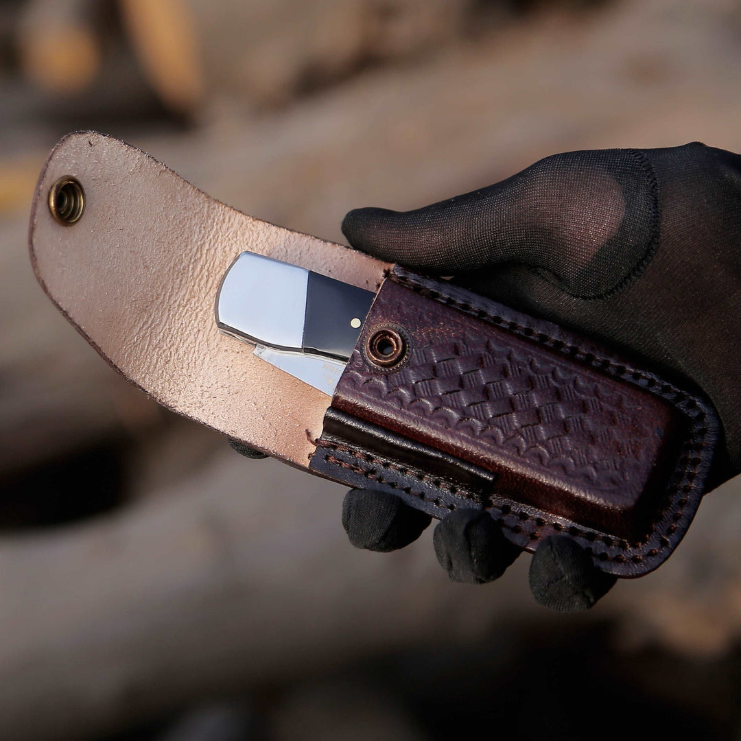 Damascus Knife - Buck Pocket Knife with Diamond Wood Handle - Shokunin USA