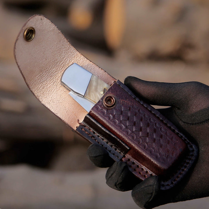 Pocket knife - Handmade Custom Pocket Knife with Ram Horn Handle & Sheath Personalized - Shokunin USA