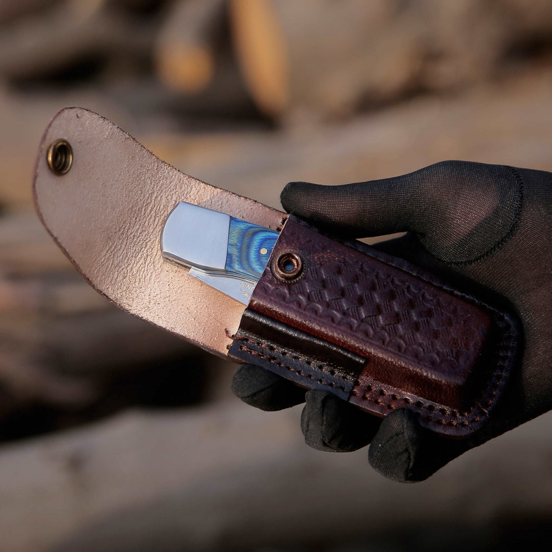 Pocket knife - Handmade Custom Pocket Knife with Diamond Wood Handle & Sheath Personalized - Shokunin USA