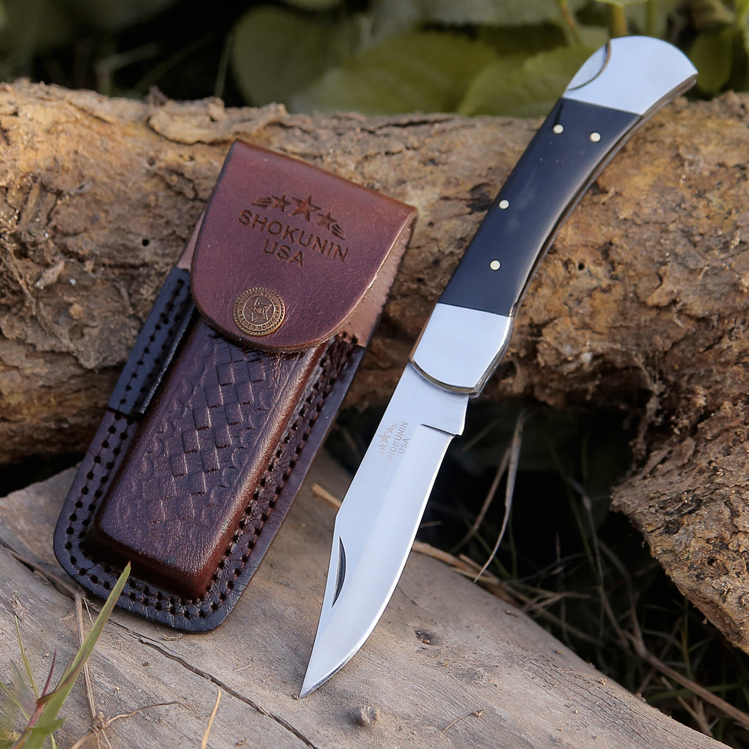 Pocket knife - Pocket Knife with Exotic Bull Horn Handle & Sheath Personalized - Shokunin USA