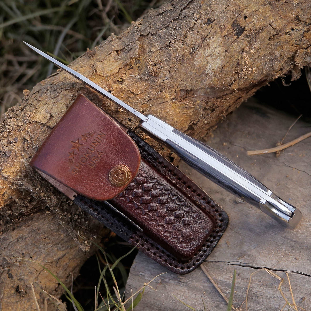 Damascus Knife - Buck Pocket Knife with Diamond Wood Handle - Shokunin USA