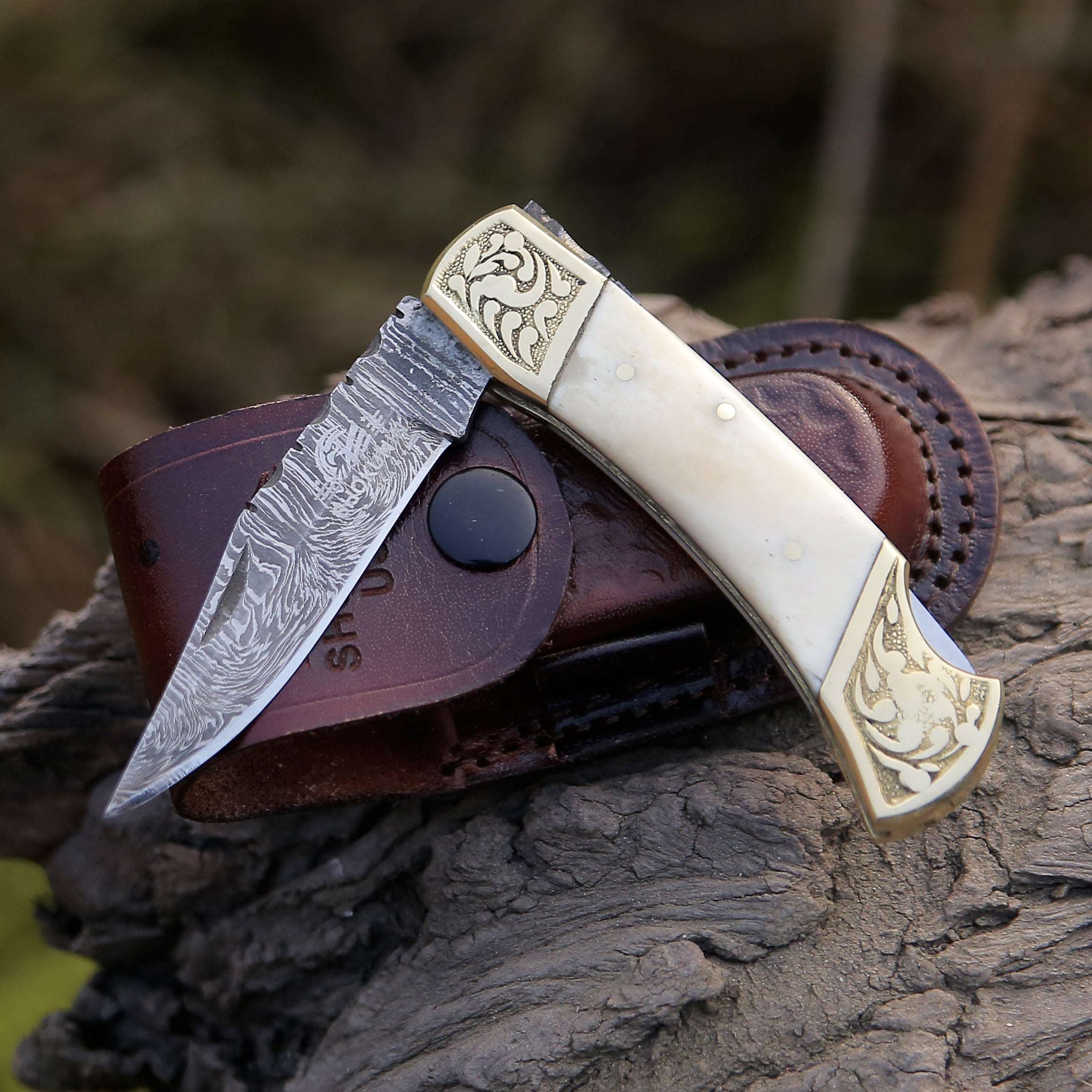 Pocket Folding Knife / Unique Handle / Free high quality Leather Scabbard / buy Best Gift Item /Mother's Day