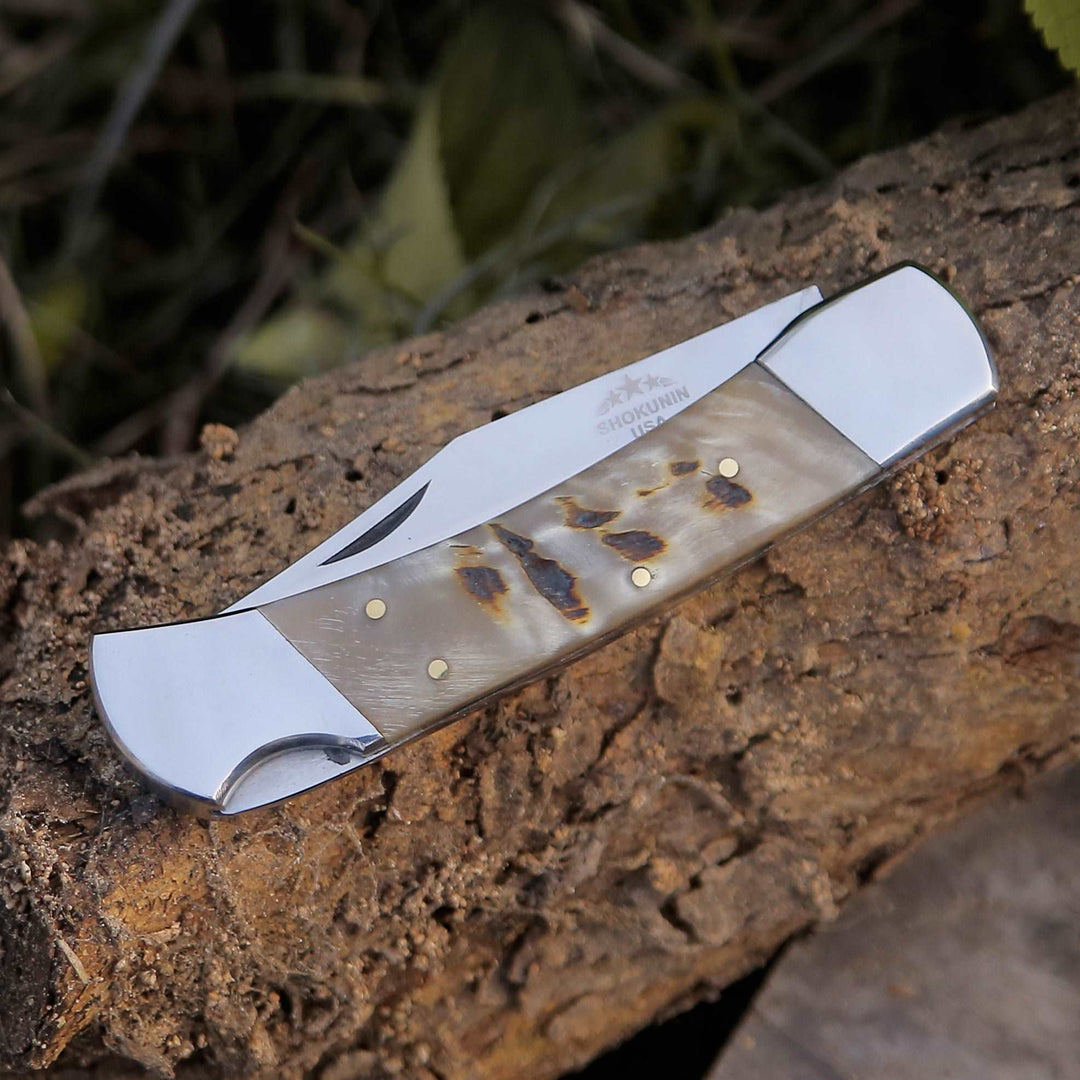 Pocket knife - Handmade Custom Pocket Knife with Ram Horn Handle & Sheath Personalized - Shokunin USA