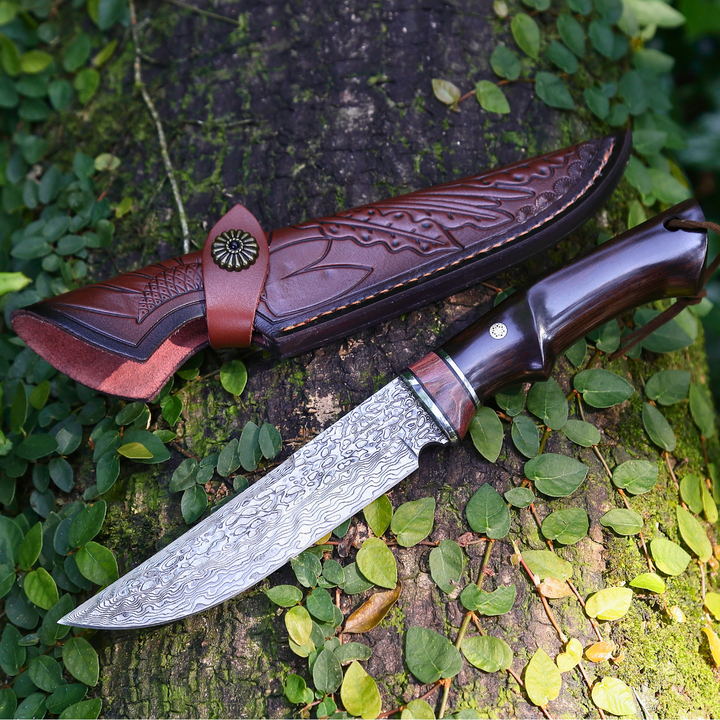 Dethroner Japanese Hunting Knife with VG-10 Damacus Blade and Ebony Wood Handle