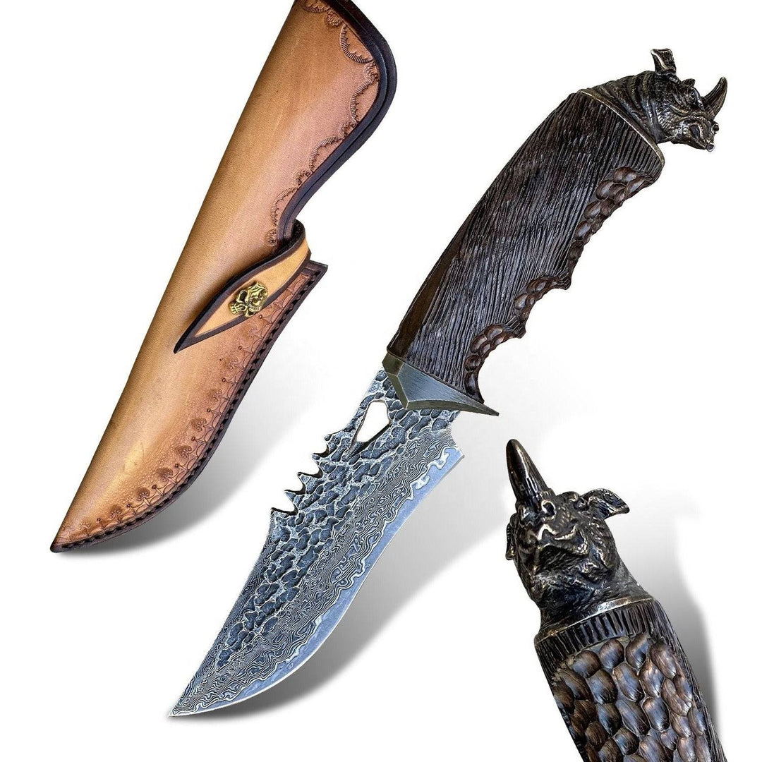 Damascus Knife - Chimera VG10 Damascus Hunting Knife with Exotic Ebony Wood Handle - Shokunin USA