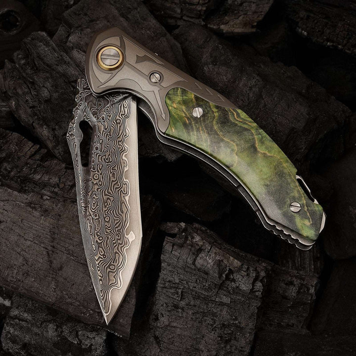 Hades Damascus Hunting Pocket Knife with Honeycomb Resin Handle