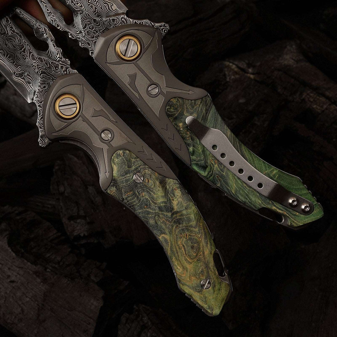 Hades Damascus Hunting Pocket Knife with Honeycomb Resin Handle