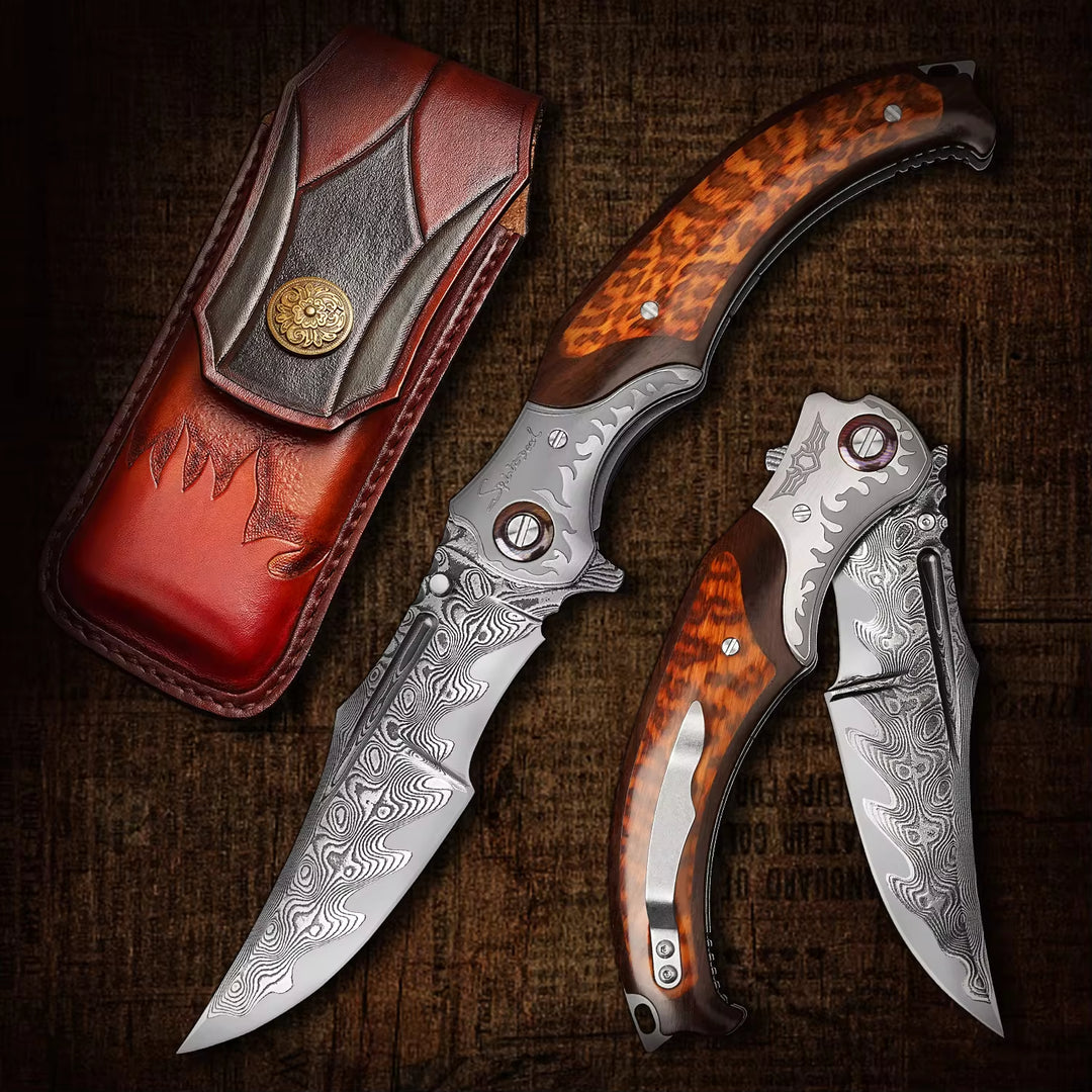 Pocket Knife - Dragon Japanese VG10 Damascus Pocket Knife with Exotic Snake Wood Handle - Shokunin USA