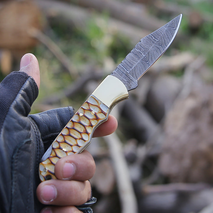 Pocket Knife - Firestrike Pocket Knife with Forged Charred Bone Handle - Shokunin USA