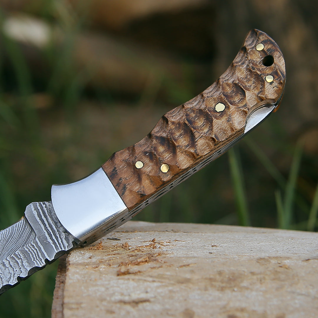 Pocket Knife - Thunderbolt Pocket Knife with Forged Charred Ash Wood Handle - Shokunin USA
