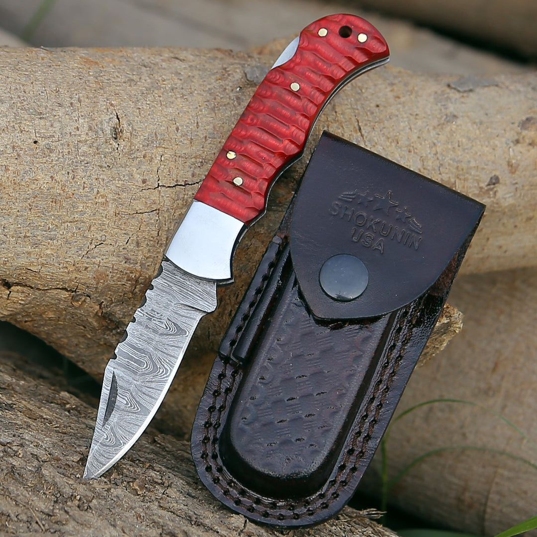 Pocket Knife - Rogue Pocket Knife with Forged Pakka Wood Handle - Shokunin USA