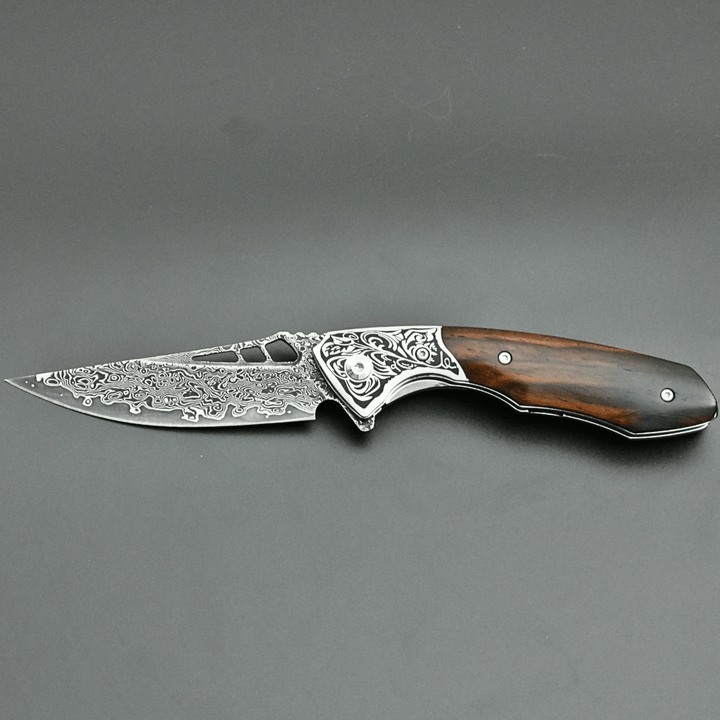 Pocket knife - Artemis Japanese VG10 Damascus Pocket Knife with Clip & Exotic Red Sandal Wood Handle - Shokunin USA