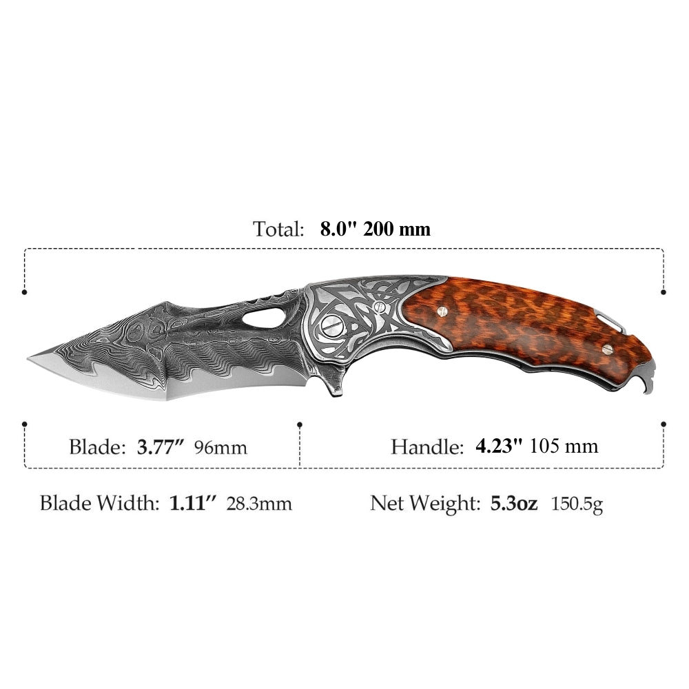 Damascus Knife - Apollo VG10 Handmade Gentlemans Knife with Exotic Snake Wood Handle - Shokunin USA