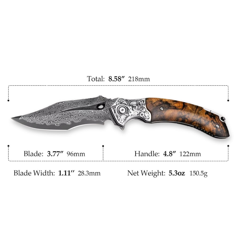 Pocket Knives - Atlas Gentleman's Pocket Knife with Exotic Walnut Burl Handle and Sheath - Shokunin USA