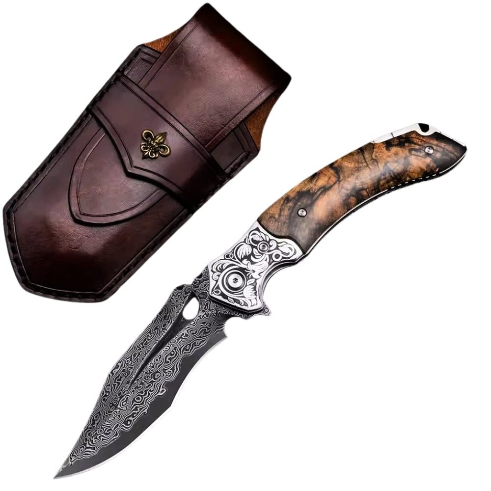 Atlas Gentleman's Pocket Knife with Exotic Walnut Burl Handle and Sheath