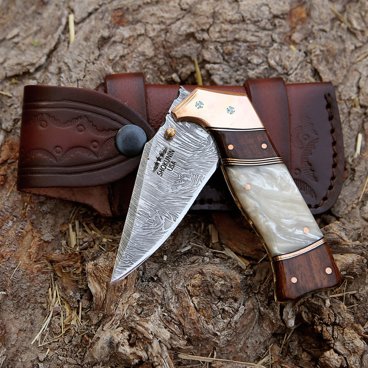 Folding Pocket Knife - Mystic Gentleman's Pocket Knife with Mother of Pearl Handle - Shokunin USA