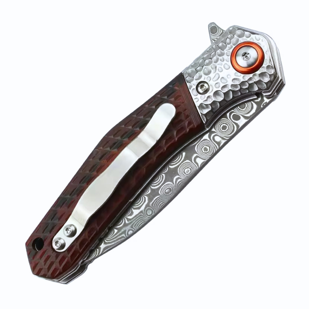 Damascus Knife - Wayfarer Japanese VG10 Damascus EDC Pocket Knife with Clip and Sandalwood Handle - Shokunin USA