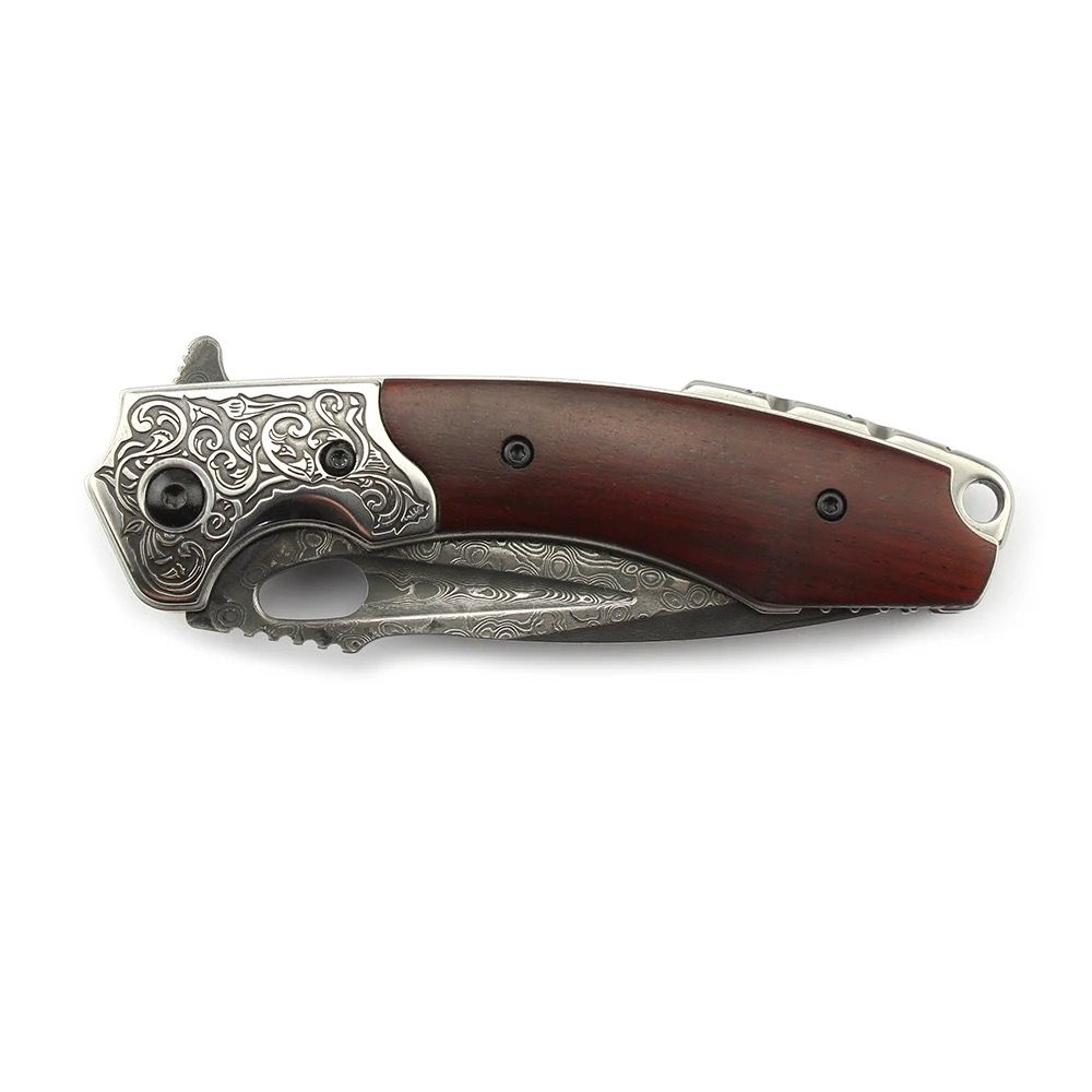 Starchaser Japanese Damascus Pocket Knife with Exotic Sandal Wood Handle