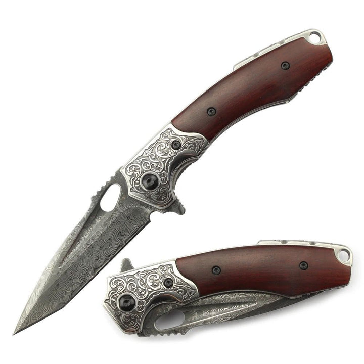 Pocket knife - Starchaser Japanese Damascus Pocket Knife with Exotic Sandal Wood Handle - Shokunin USA