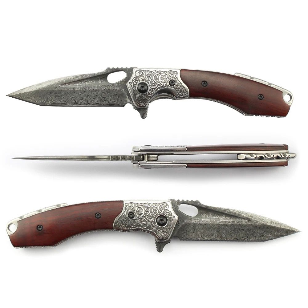 Pocket knife - Starchaser Japanese Damascus Pocket Knife with Exotic Sandal Wood Handle - Shokunin USA