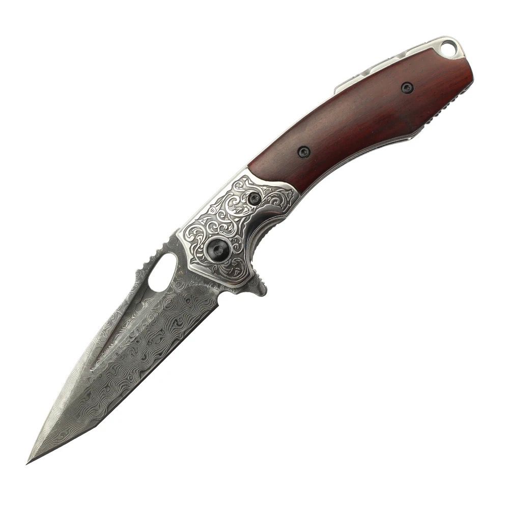 Starchaser Japanese Damascus Pocket Knife with Exotic Sandal Wood Handle