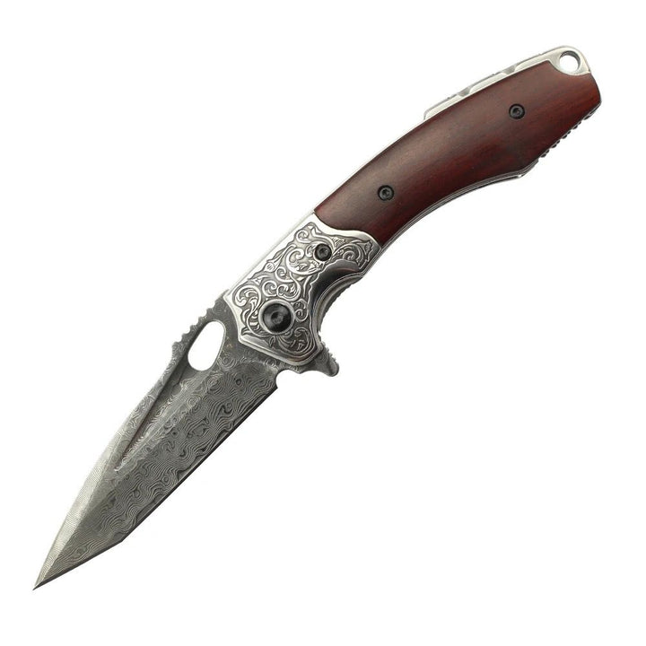 Pocket knife - Starchaser Japanese Damascus Pocket Knife with Exotic Sandal Wood Handle - Shokunin USA