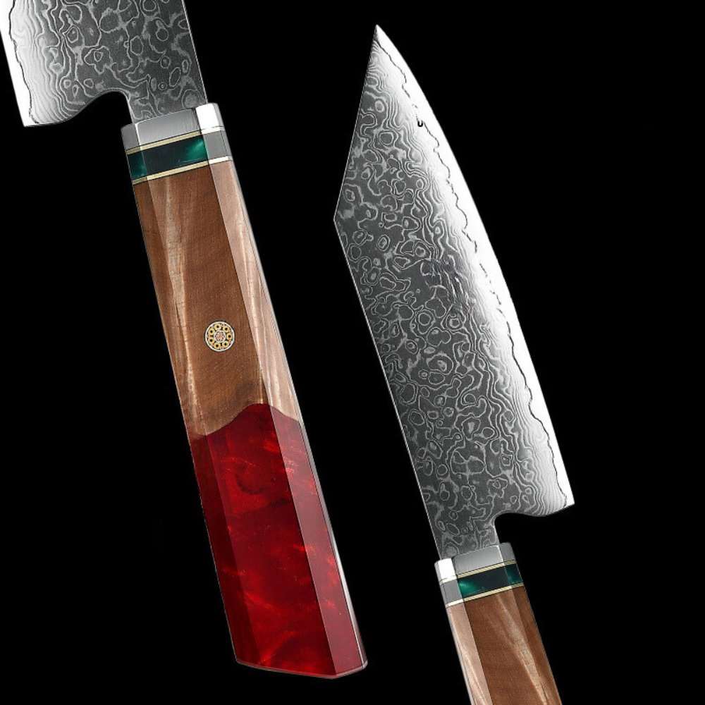 Chef knife - Alpha Chef Knife Damascus Bunka Knife with Exotic Olive Wood & Resin Handle - Shokunin USA