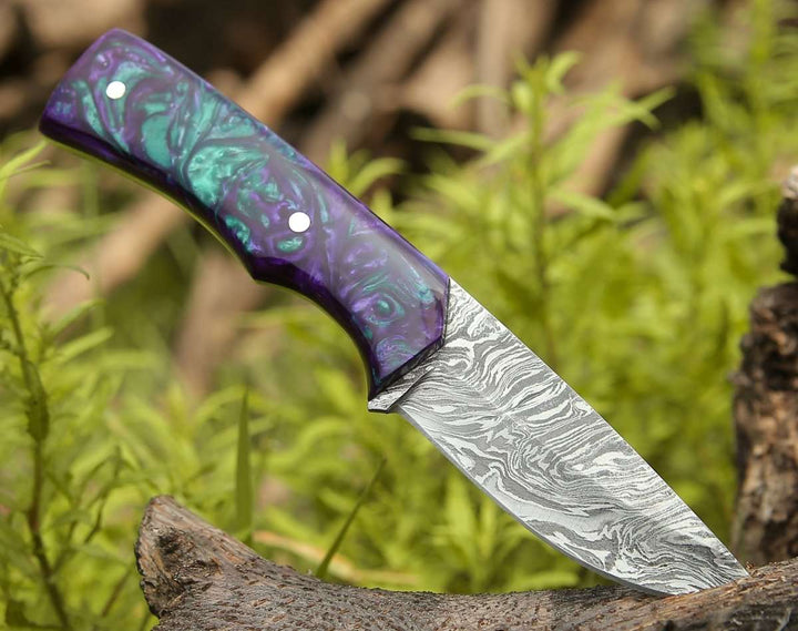 8" Damascus Knife - Arcane Handmade Custom Damascus Knife with Resin Handle - Shokunin USA