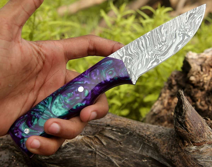 8" Damascus Knife - Arcane Handmade Custom Damascus Knife with Resin Handle - Shokunin USA
