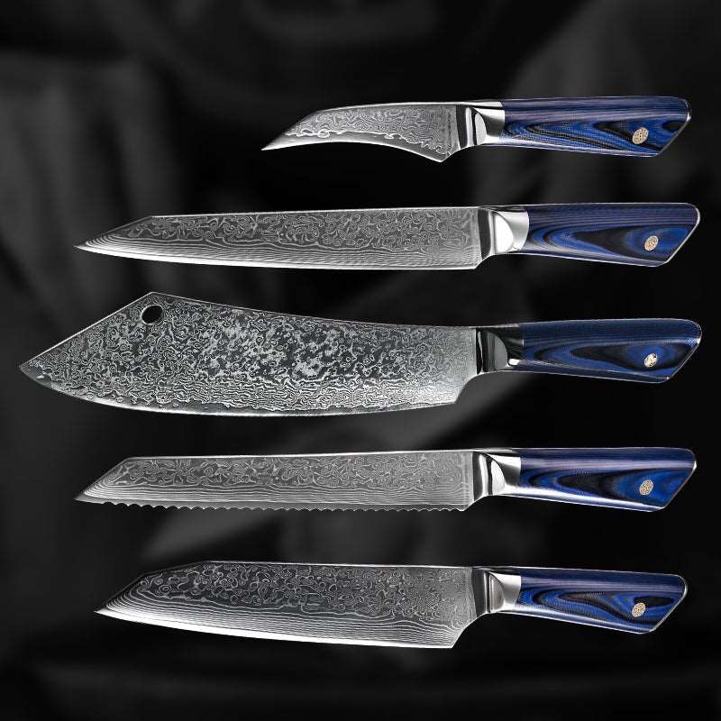 Chef Knife Set - Azure VG10 Damascus Chef Knife Set with G10 Handle and Sheath - Shokunin USA