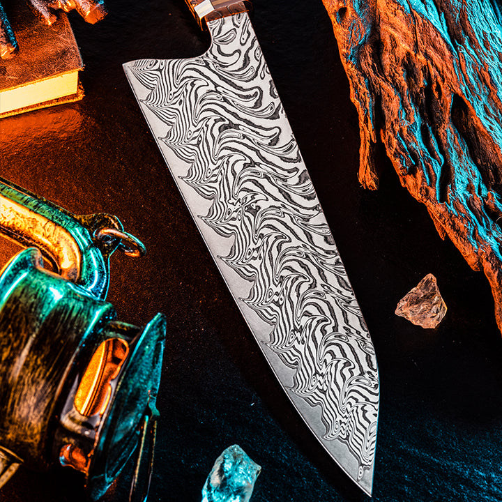 Increda Japanese Chef Knife VG-10 Damascus Steel Blade with Carbon Fiber Handle and Sheath