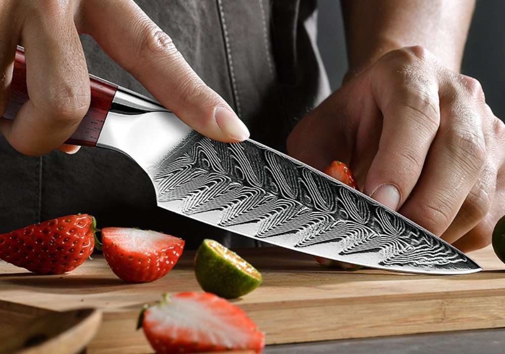 Chef Knife Set - Glamour 3 Piece Professional Knife Set VG10 Damascus with Exotic Sandal Wood Handle - Shokunin USA