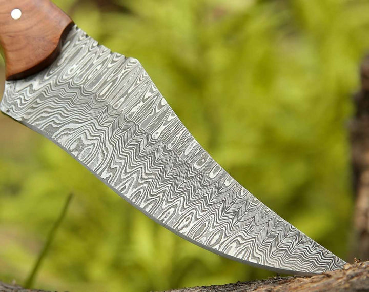 Damascus Knife - Halcyon Field Dressing Knife with Rosewood & Olivewood Handle - Shokunin USA