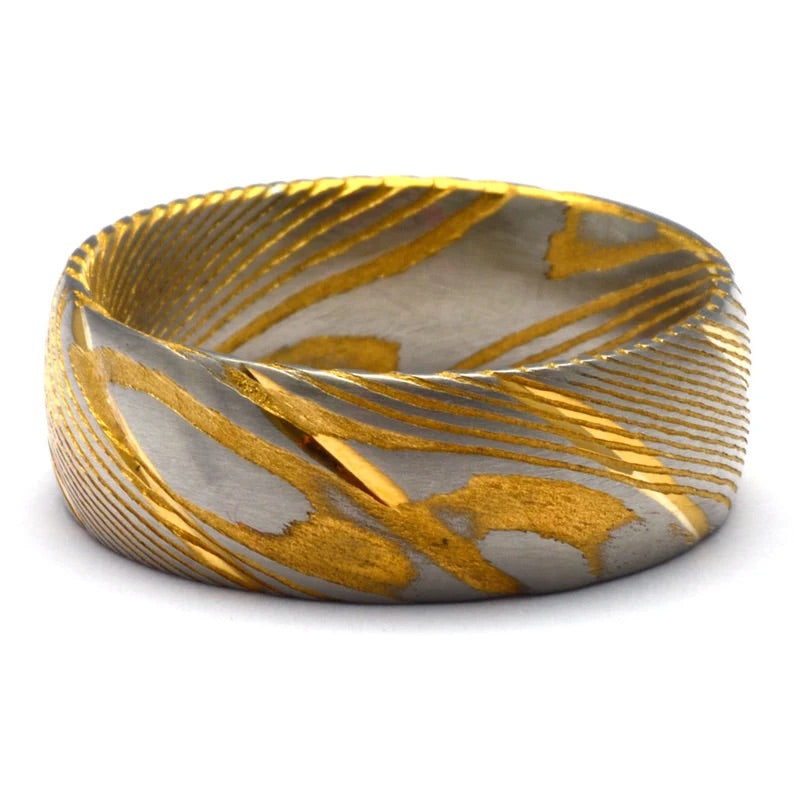 Damascus ring - Gold Damascus Steel Wedding Ring Band - Shokunin USA