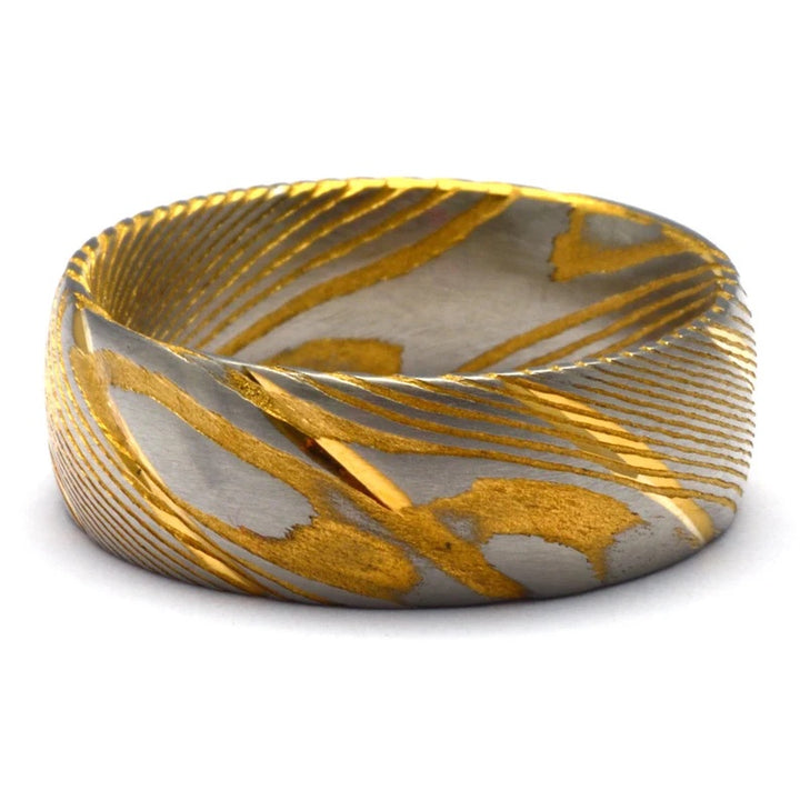 Damascus ring - Gold Damascus Steel Wedding Ring Band - Shokunin USA