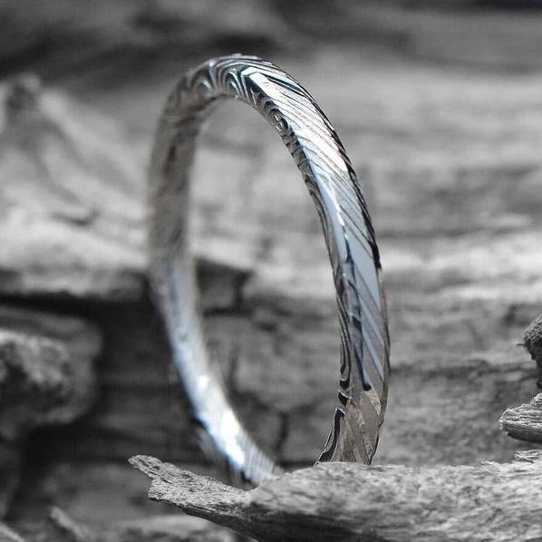 Damascus ring - Twilight Damascus Steel Wedding Ring Band - Shokunin USA