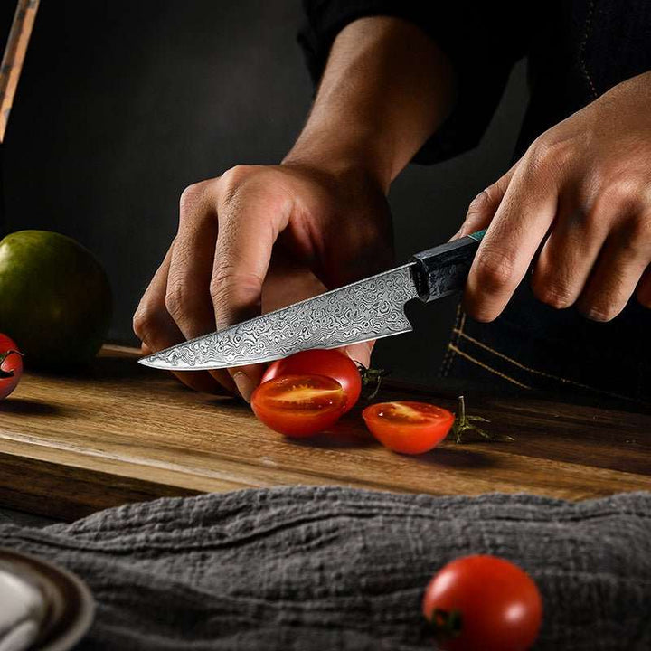 Chef knife - Kerie VG10 Chef Knife Damascus Petty Knife with Carbon Fiber & Aluminum Composite - Shokunin USA