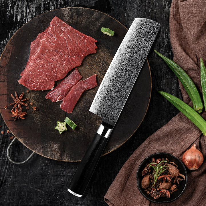 chef knife set - Noir Knife Set 7 Piece VG10 Stainless Damascus Steel with Black G10 Handle - Shokunin USA