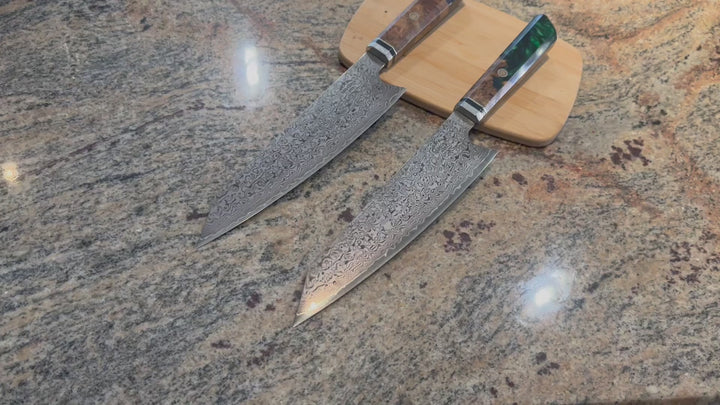 Aurora VG10 Chef Knife with Exotic Olive Burl & Emerald Green Pearl Resin Handle