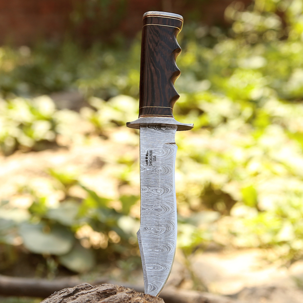 Thunderbolt Damascus Bowie Knife with Exotic Wenge Wood Handle