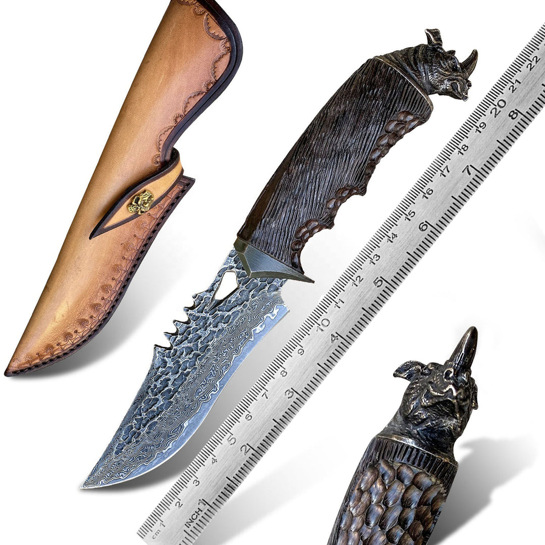 Chimera VG10 Damascus Hunting Knife with Exotic Ebony Wood Handle