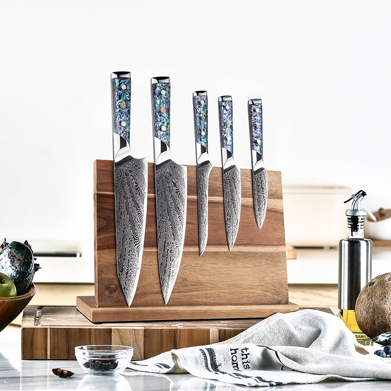 Knife Set - Abalone Knife Set 5 Piece VG10 Damascus Steel Professional Master Chef knife Set - Shokunin USA