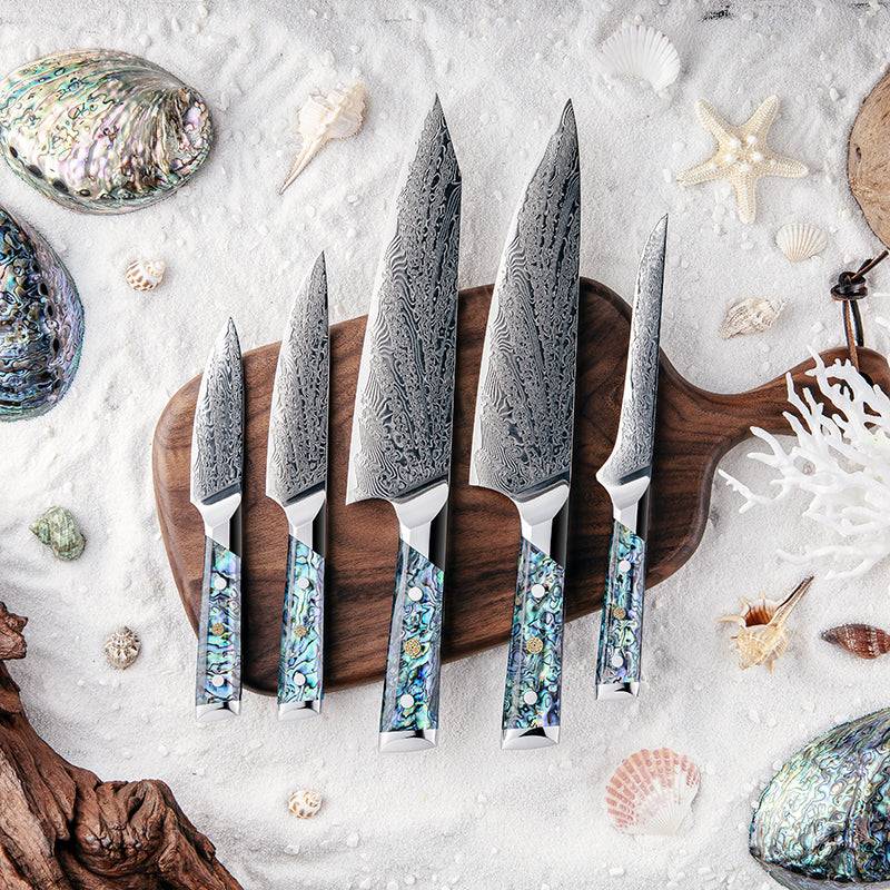 Knife Set - Abalone Knife Set 5 Piece VG10 Damascus Steel Professional Master Chef knife Set - Shokunin USA