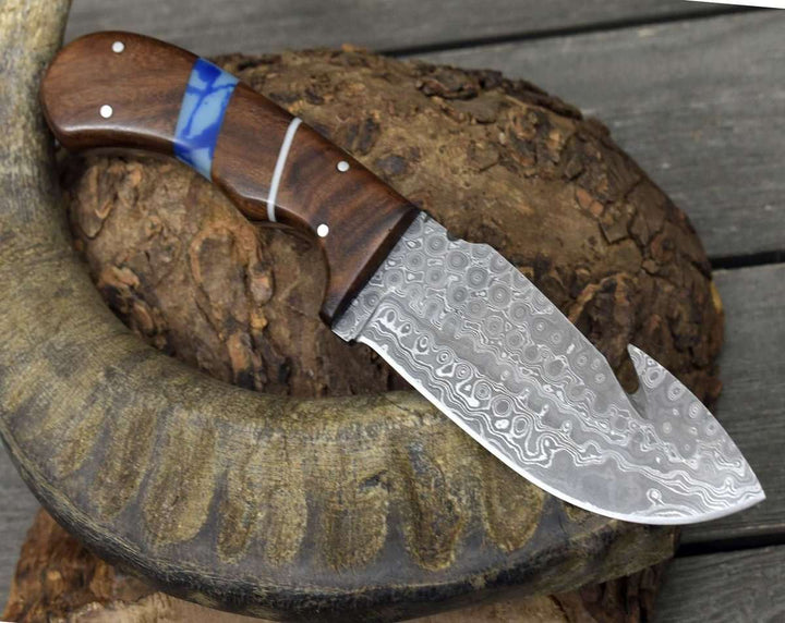 Damascus Knife - Captain Personalized Knife with Exotic Rosewood and Turquoise Handle - Shokunin USA