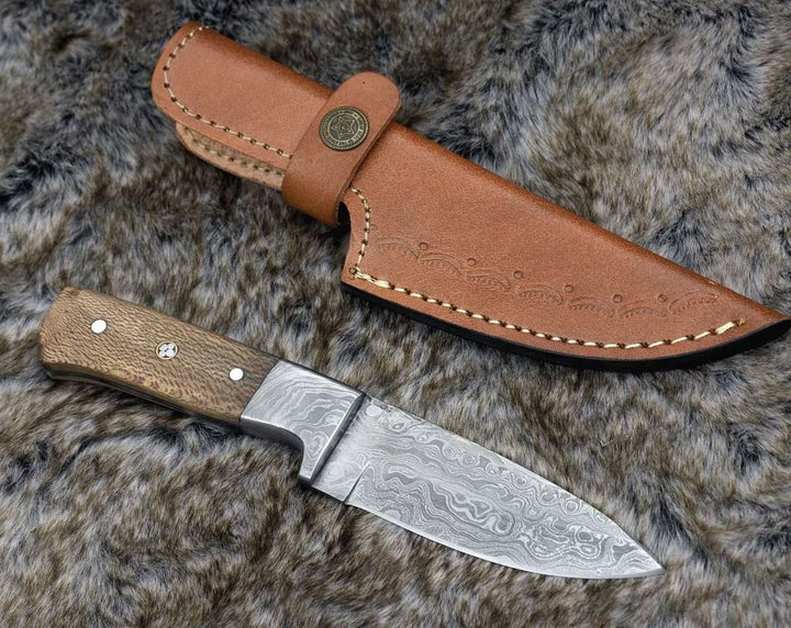Damascus Knife - Dragon Hunting Knife with Exotic Leopard Wood Handle - Shokunin USA