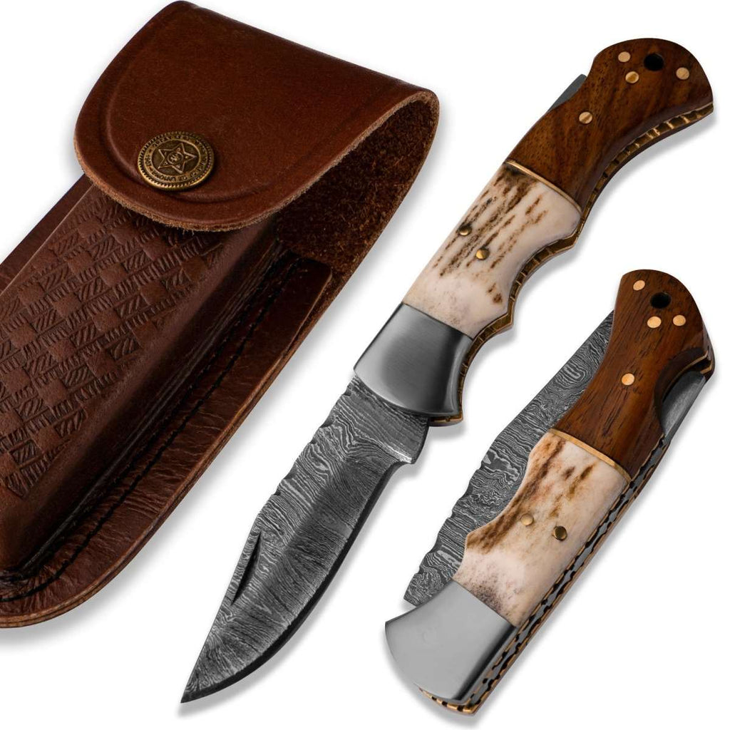 Premium VG10 Damascus Hunting Knife Deer Antler Handle - North Rustic