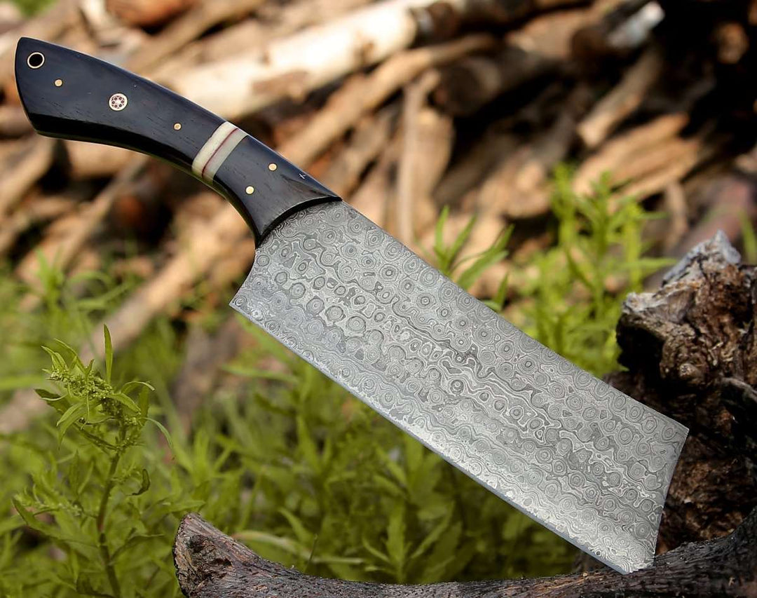 Chef knife - Ember Damascus Cleaver Knife with Bone & Exotic Wenge Wood Handle - Shokunin USA